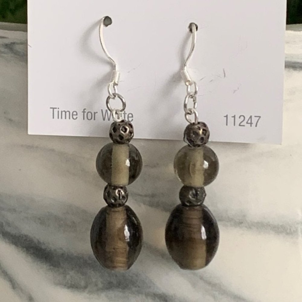 Smokey Quartz colored glass earrings